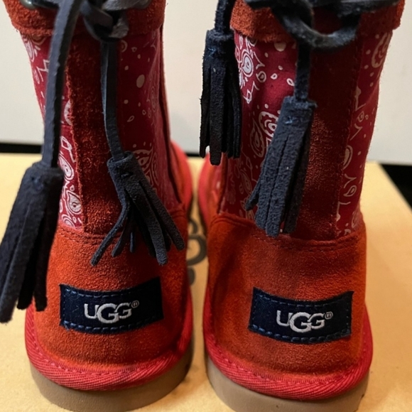 DEAL! UGGS Kaelou Bandana Red suede boots sz 4 - Picture 5 of 10
